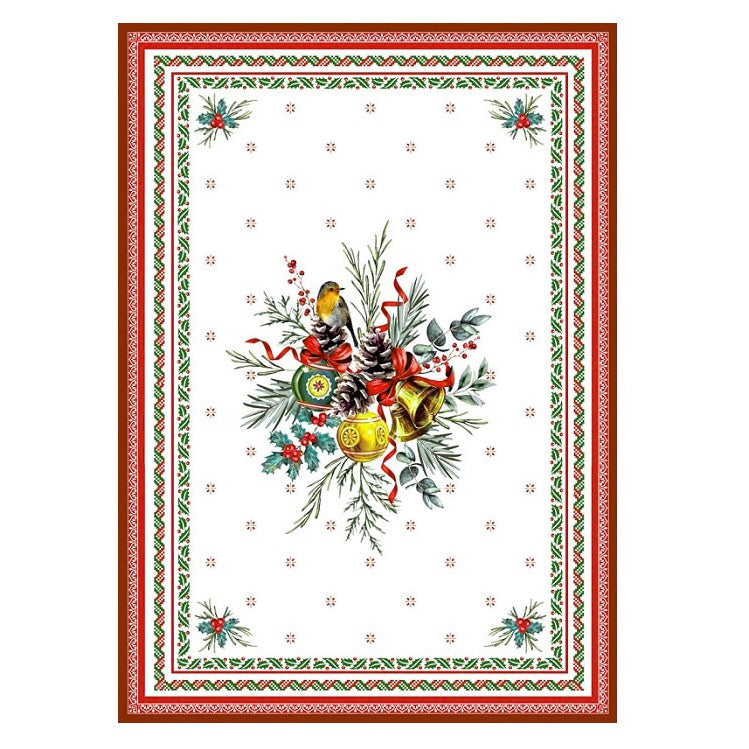 Christmas Spirit Red French Jacquard Cotton Dish Towel by Marat d'Avignon