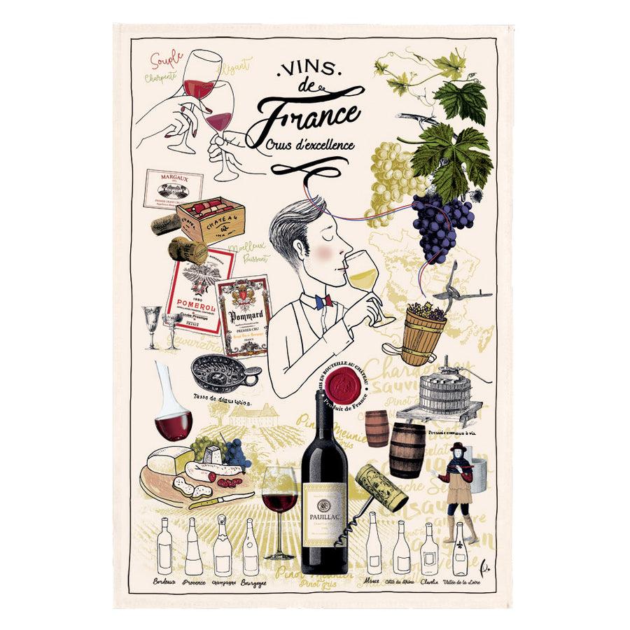French Crus d'Excellence Tea Towel by Torchons et Bouchons