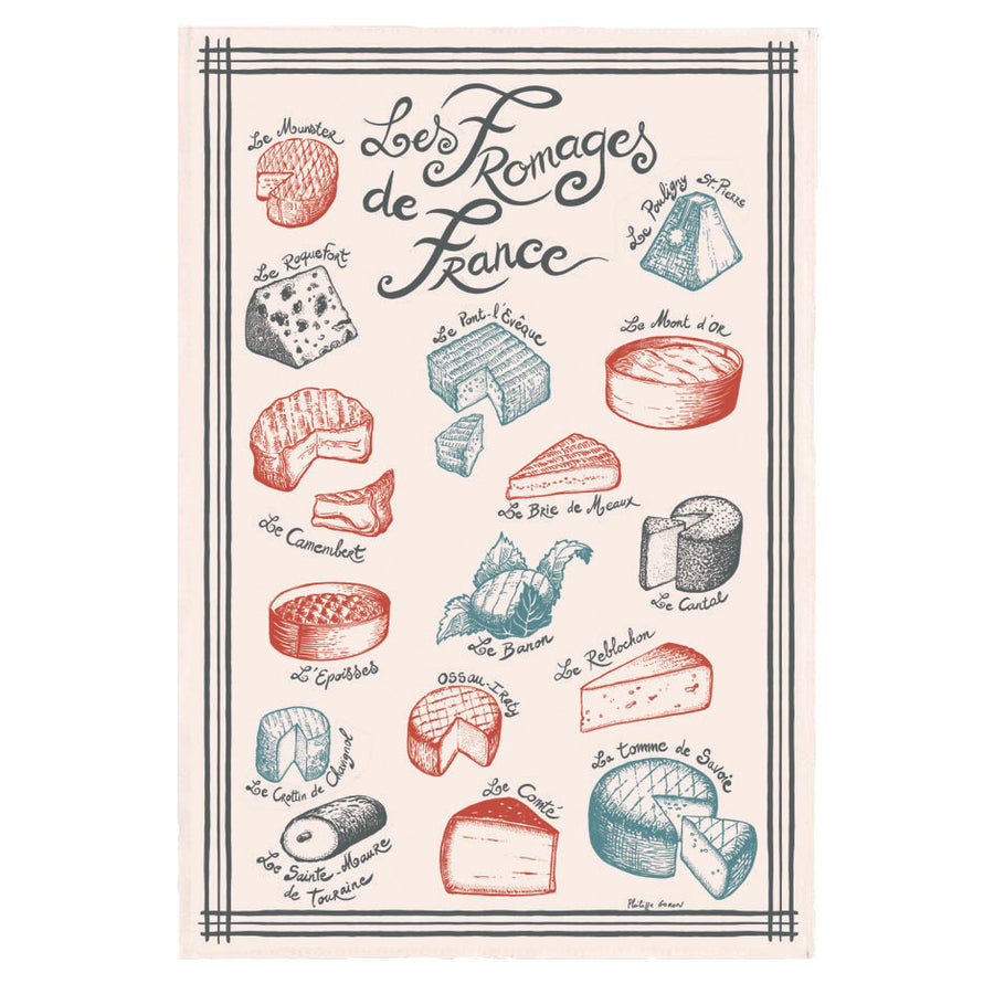 Cheeses of France (Fromages de France) French Cotton Tea Towel by Winkler Torchons & Bouchons