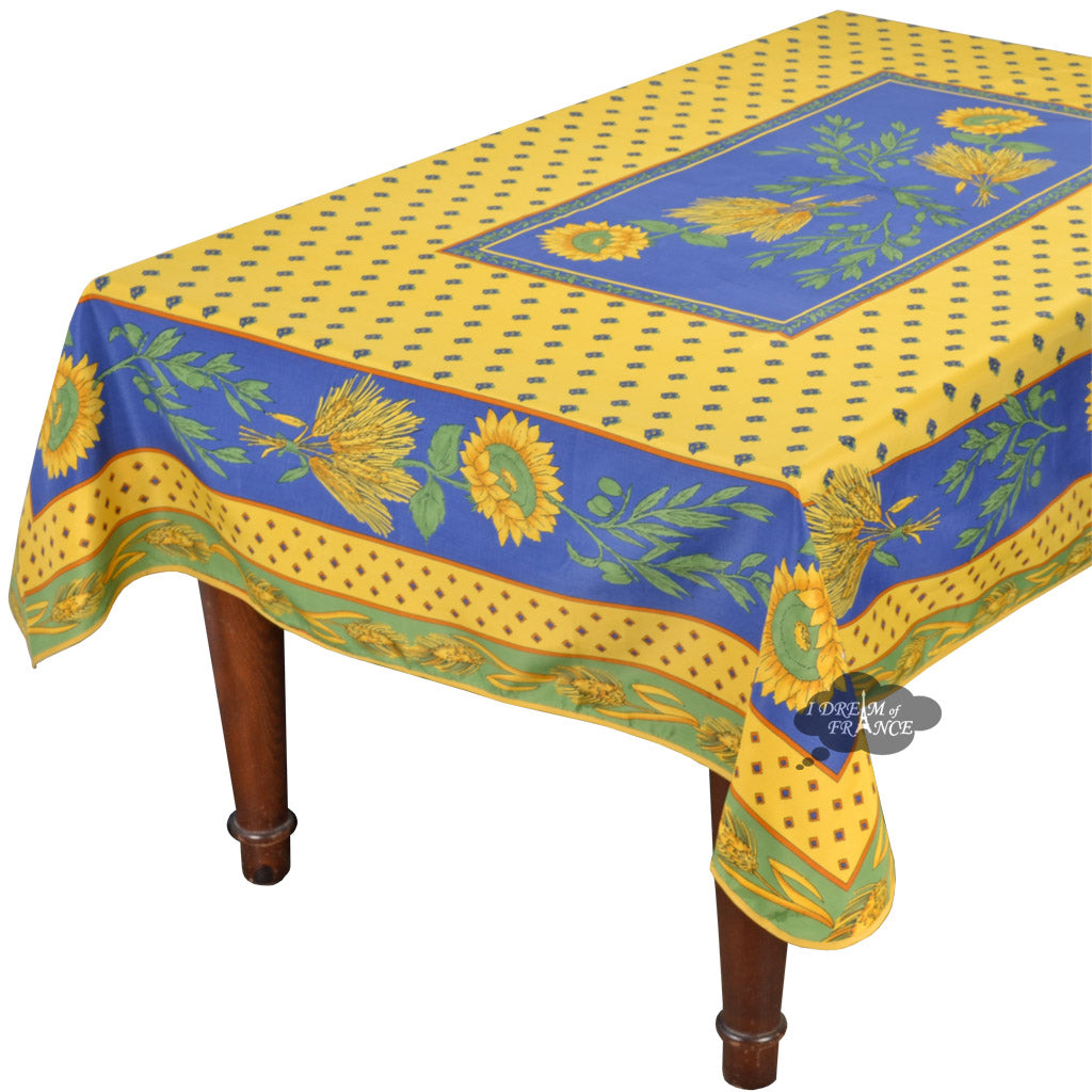 Tournesol Blue/Yellow French Provencal Stain Resistant Polyester Tablecloth - 59x94"