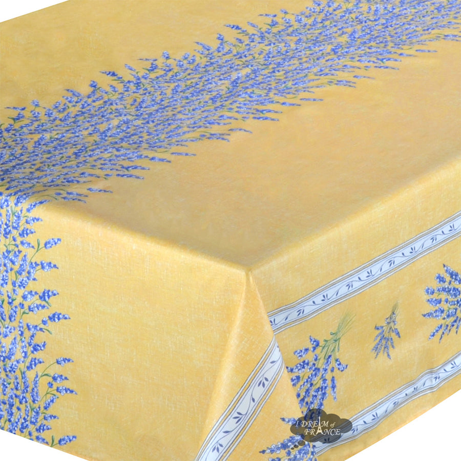 60x 96" Rectangular Valensole Yellow Double Border Acrylic-Coated Cotton Tablecloth by l'Ensoleillade