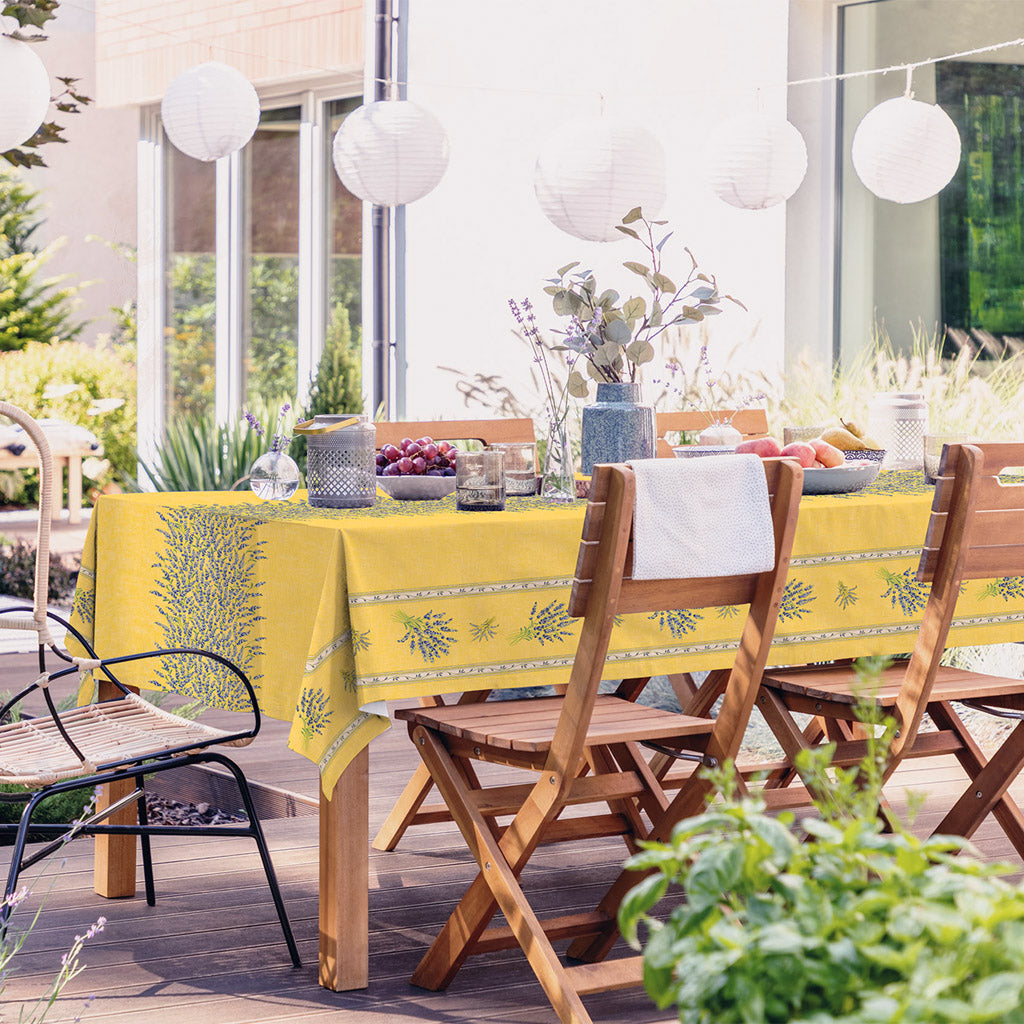 60x120" Rectangular Valensole Yellow Double Border Coated Cotton Tablecloth by l'Ensoleillade