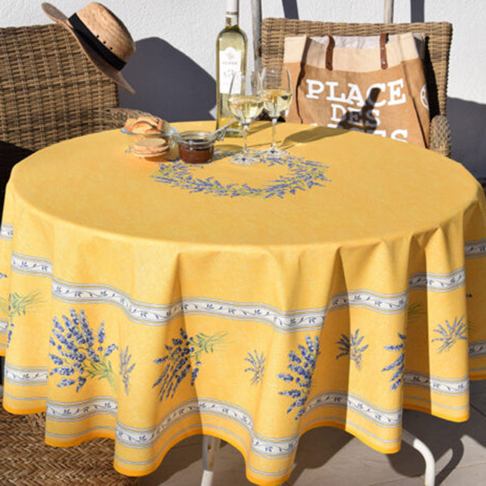 70" Round Valensole Yellow Coated Cotton Tablecloth by L'Ensoleillade