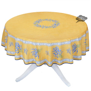 70" Round Valensole Yellow Coated Cotton Tablecloth by L'Ensoleillade