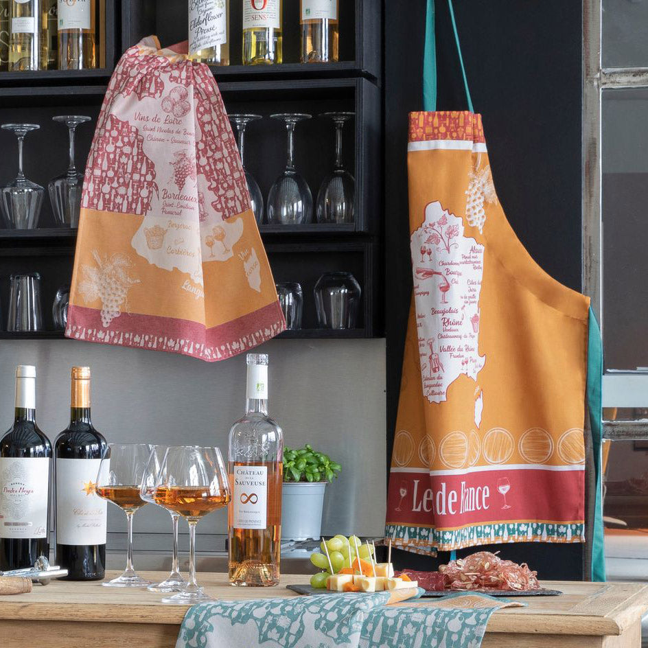 French Wines (Vins de France) Cotton Kitchen Apron by Coucke