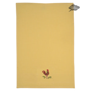 Rooster Yellow Waffle Weave Kitchen Towel by Tissus Toselli